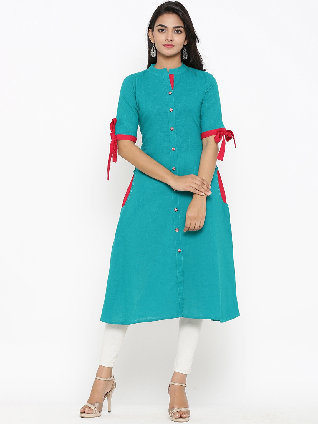 YASH GALLERY Women Turquoise Blue Solid A-Line Kurta