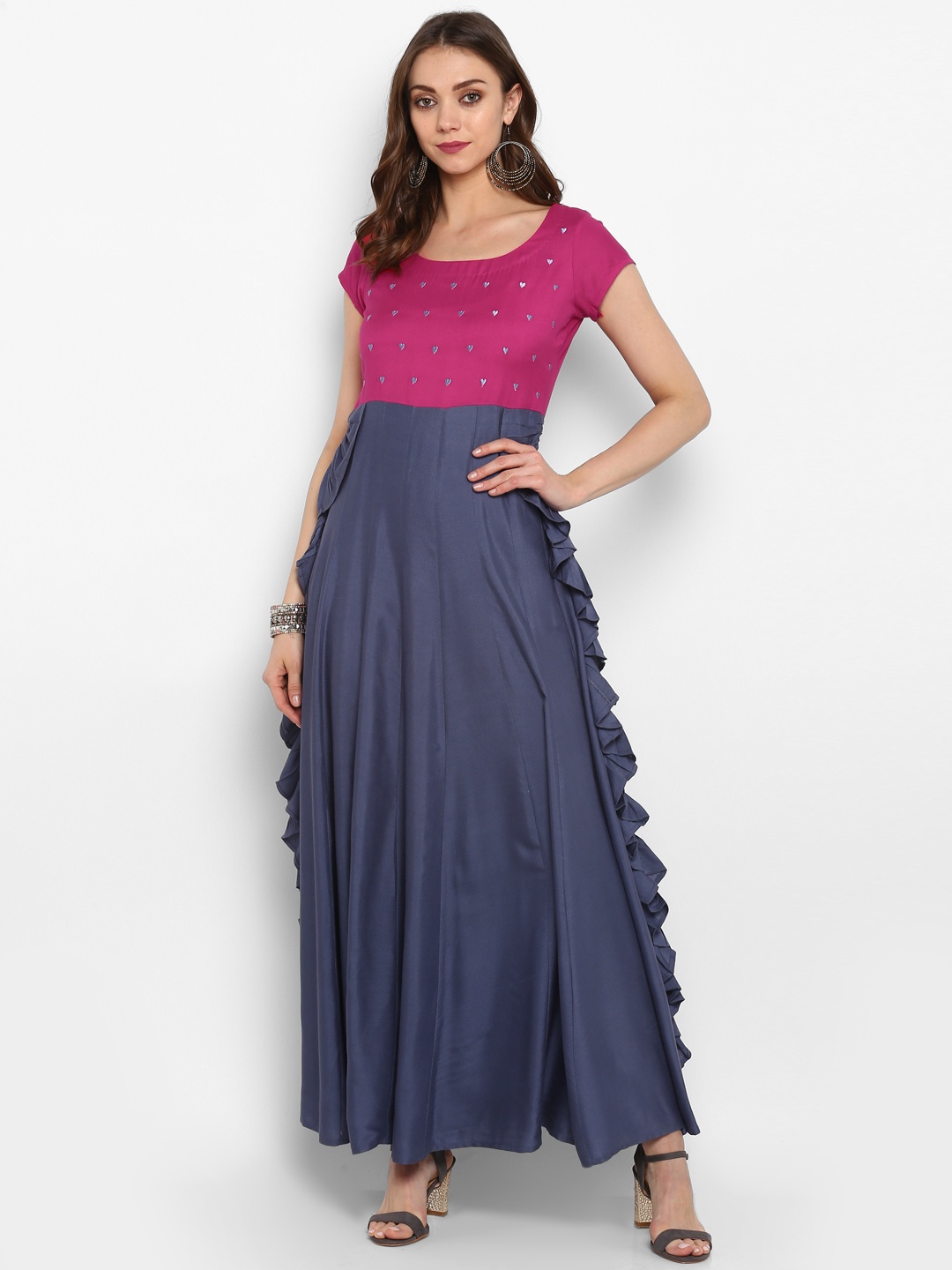 

MBE Women Grey & Pink Colourblocked Anarkali Kurta