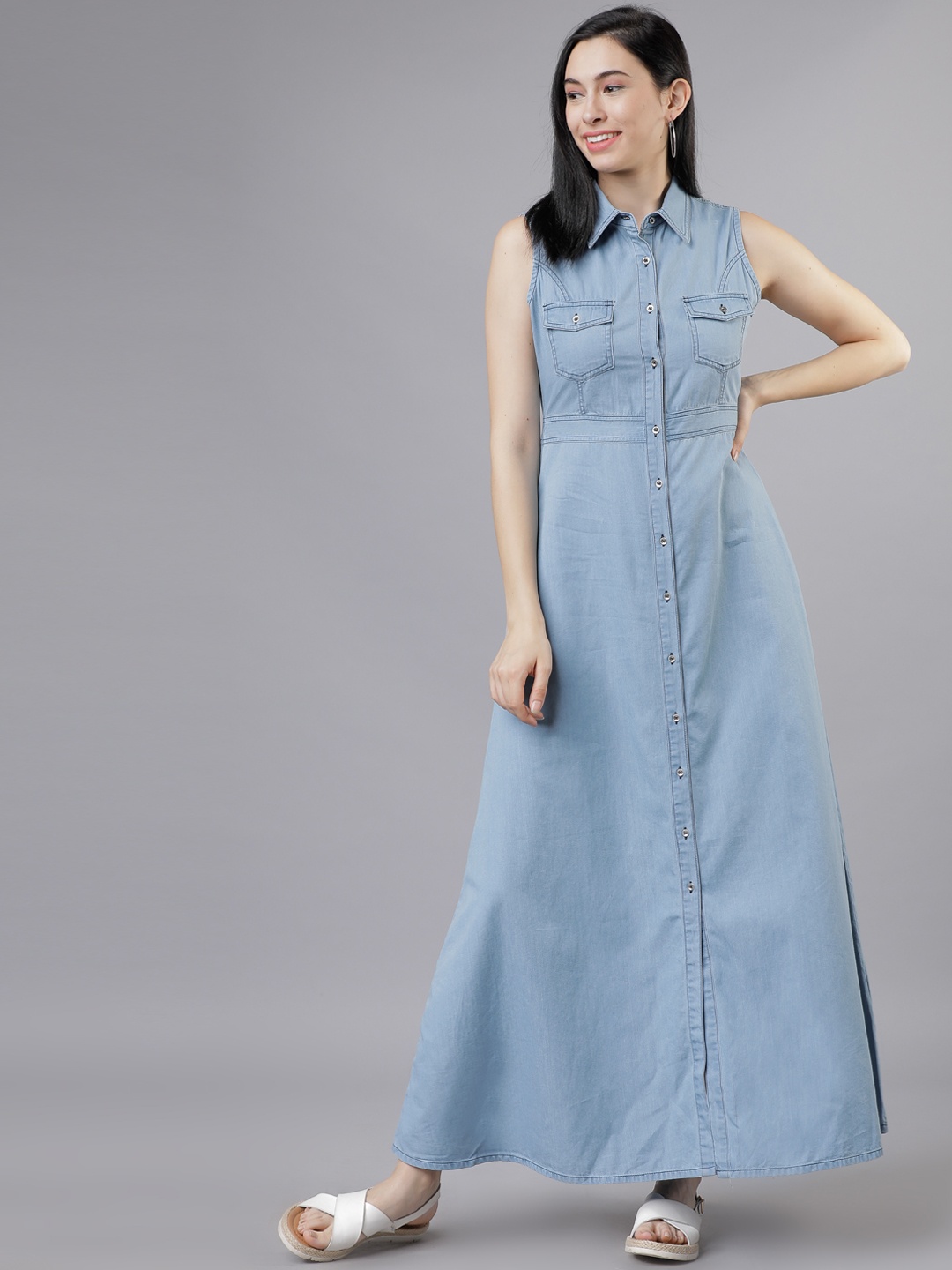 Tokyo Talkies Women Blue Solid Shirt Dress
