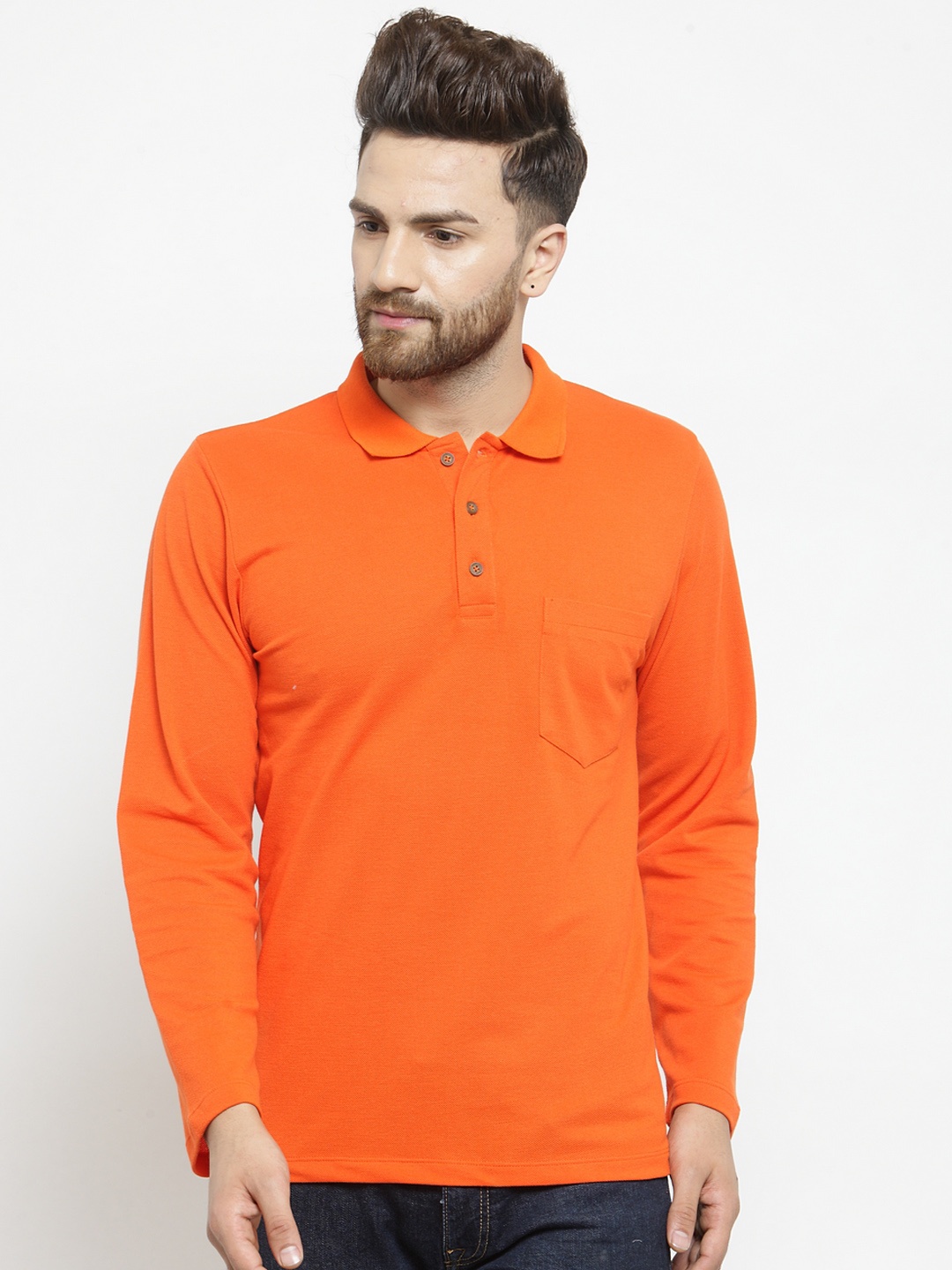 

Kalt Men Orange Solid Polo Collar T-shirt