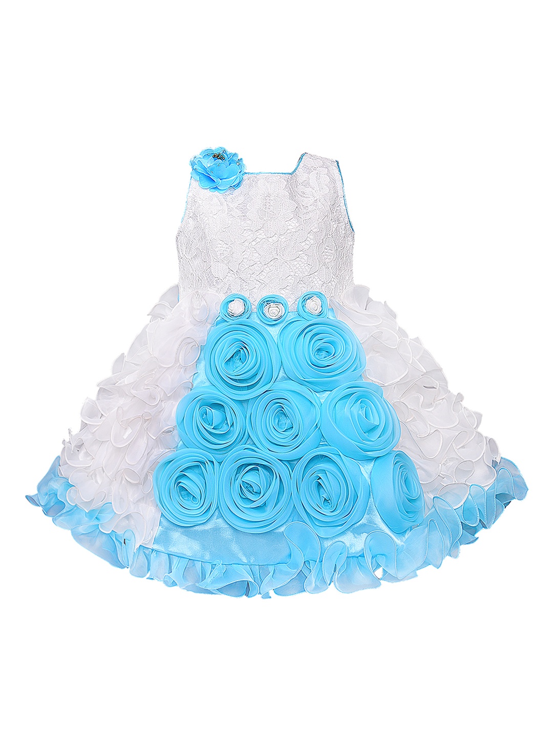 

Wish Karo Girls Blue Self Design Fit and Flare Dress