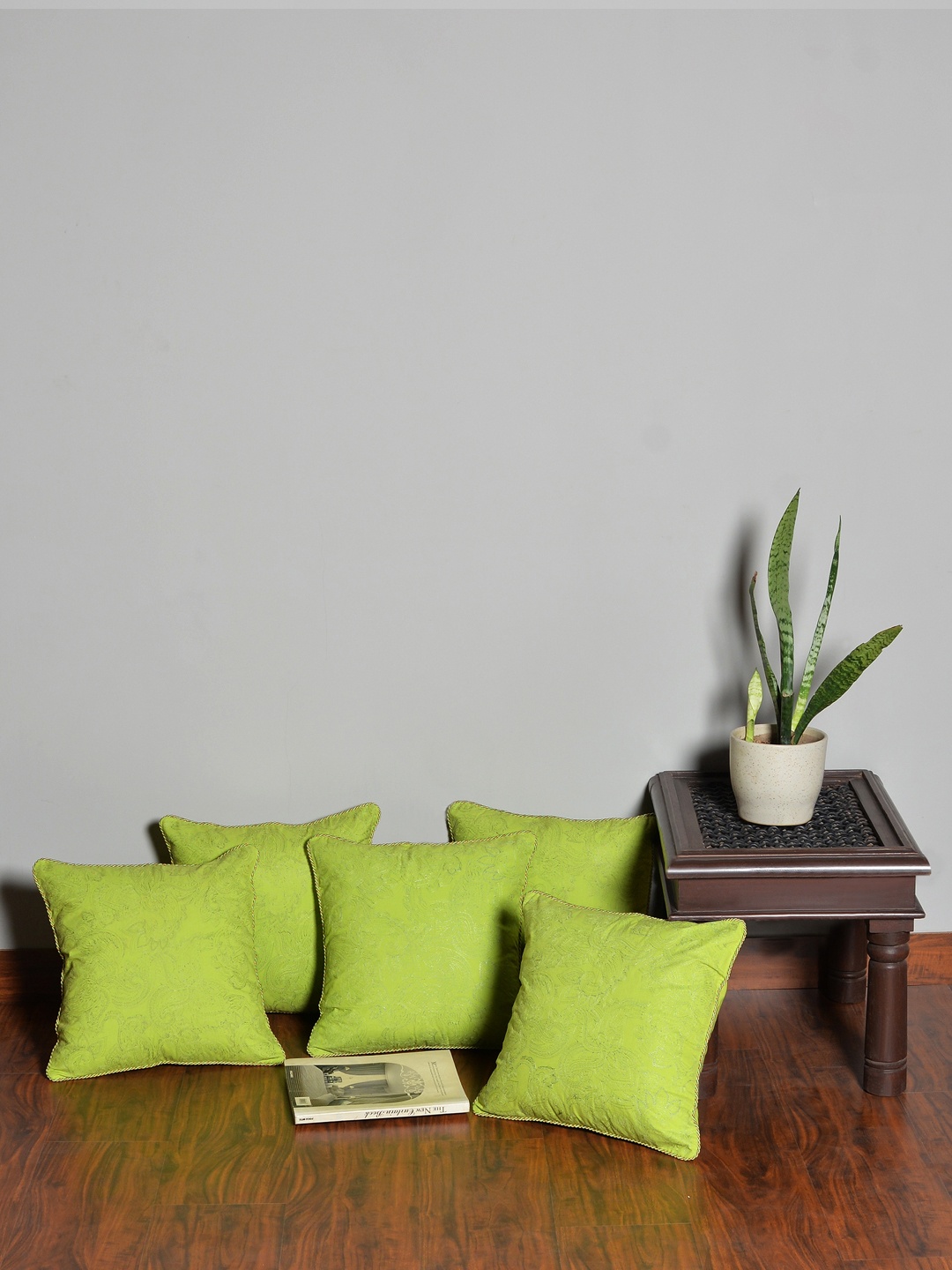 

Deco Window Set of 5 Ethnic Motifs Square Cushion Covers, Lime green