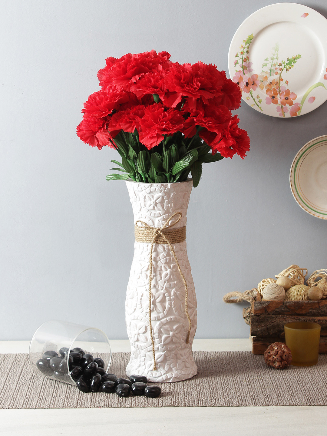 

Fourwalls Set of 2 Red & Green Artificial Carnation Flower Bunches