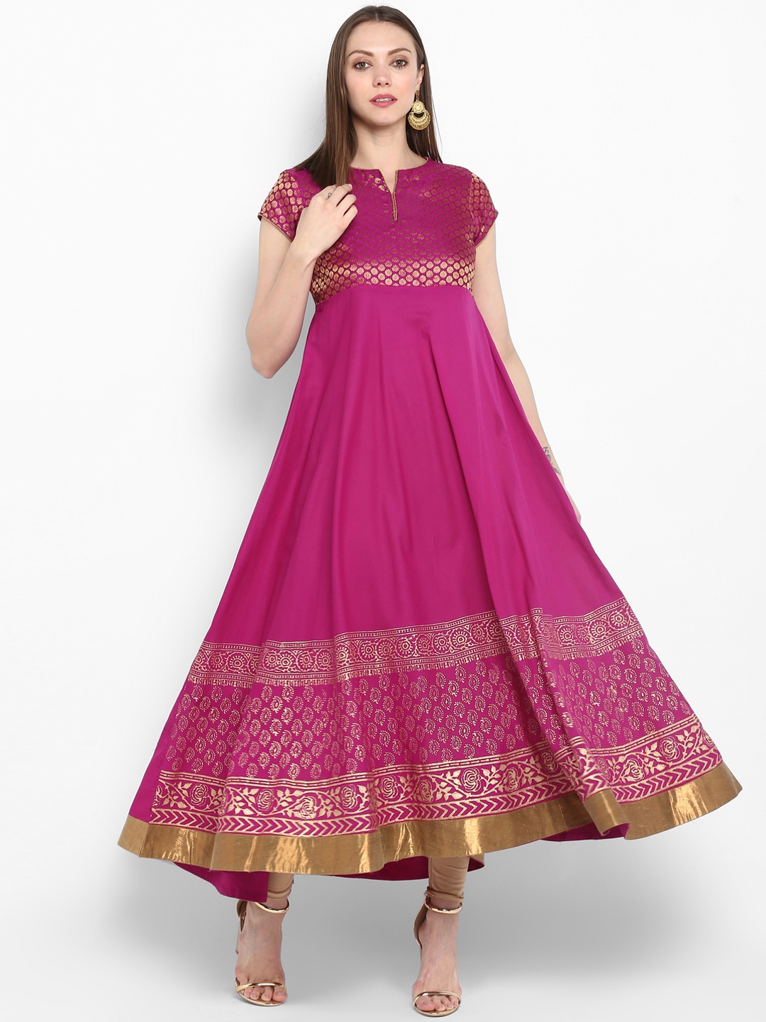 

MBE Women Magenta Woven Design Anarkali Kurta