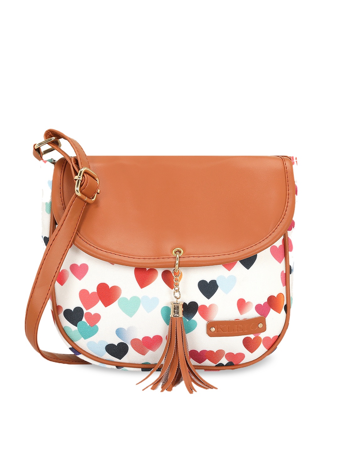 

KLEIO White & Brown Printed Sling Bag