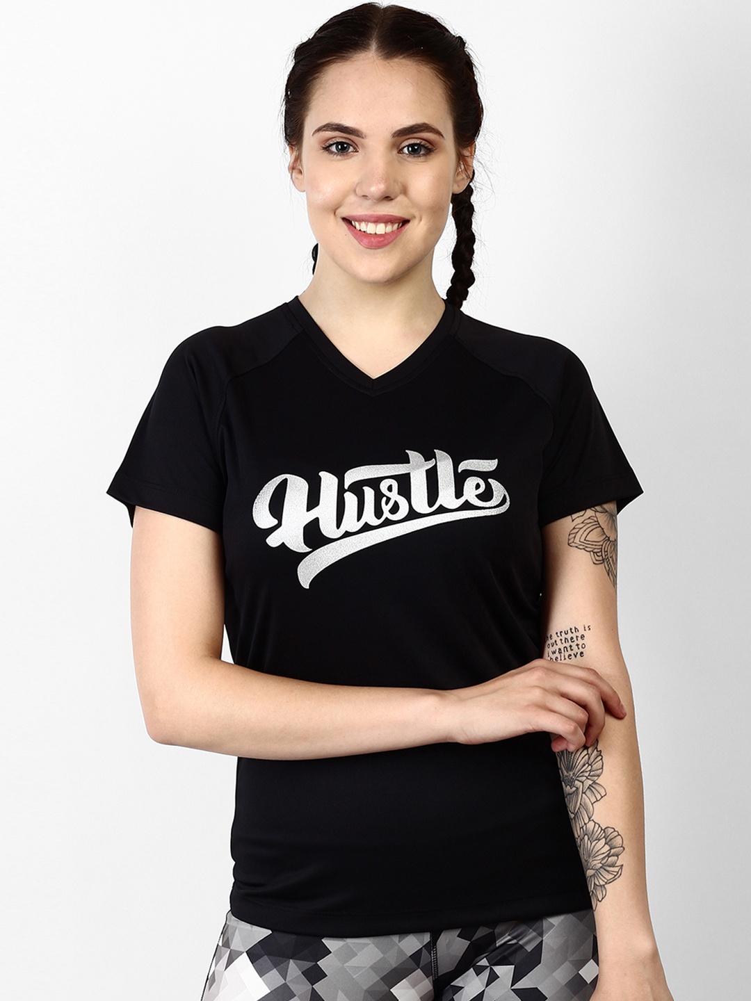 

OFF LIMITS Women Black Printed V-Neck T-shirt