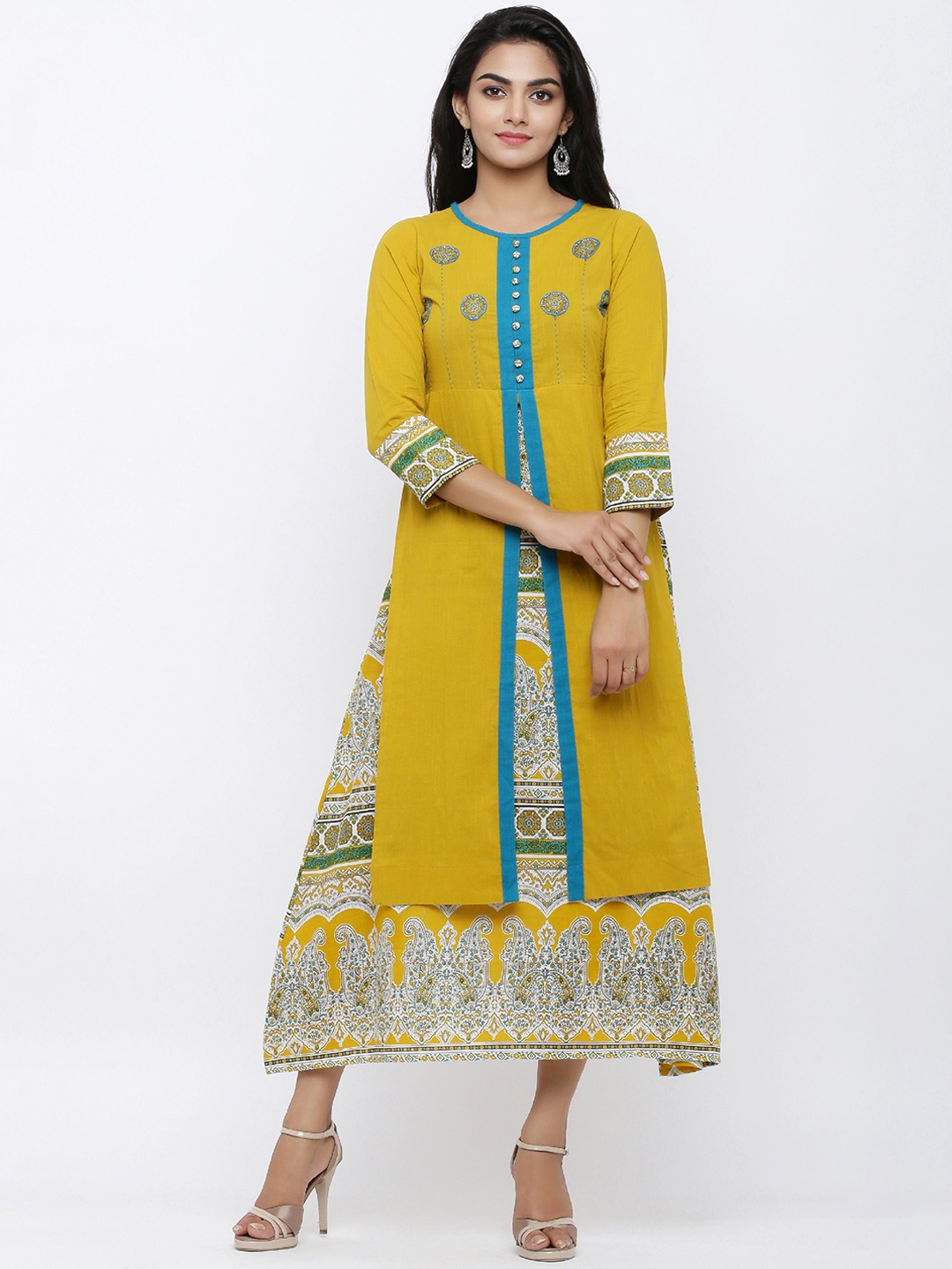 

YASH GALLERY Women Yellow Printed A-Line Kurta