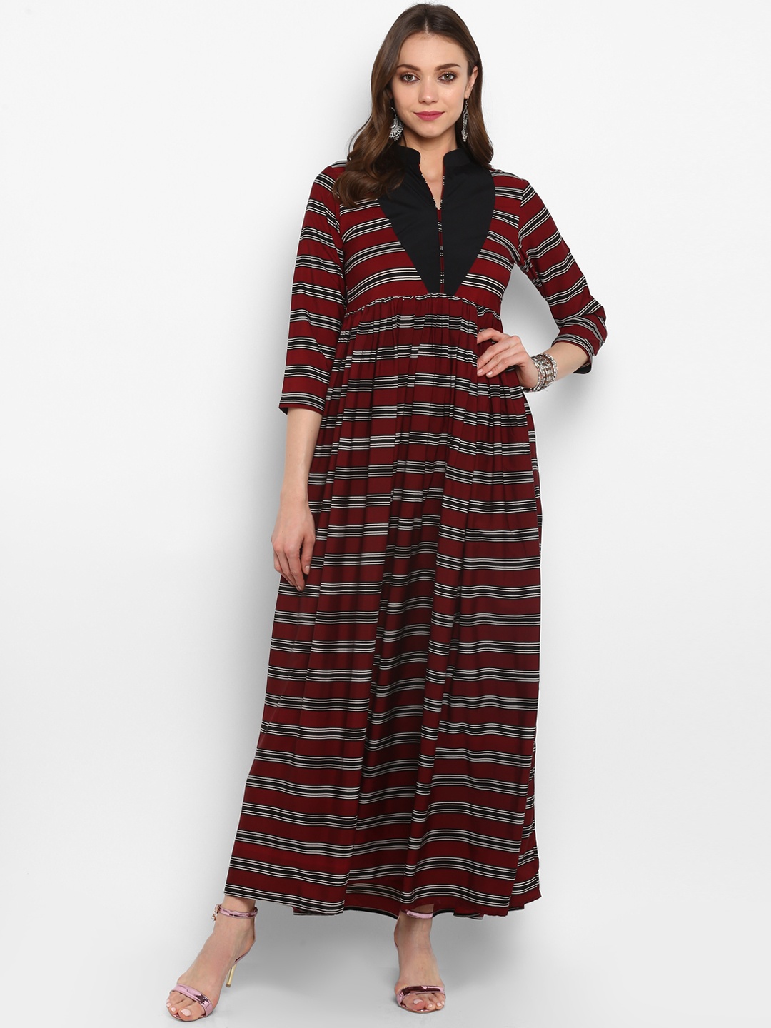 MBE Women Maroon & Black Maxi Dress