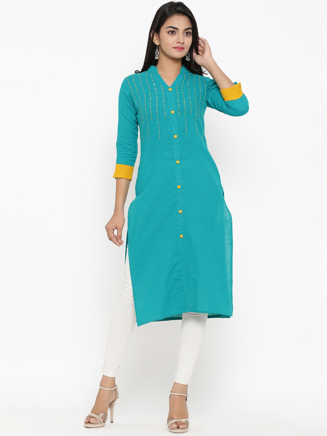 

YASH GALLERY Women Turquoise Blue Solid Straight Kurta