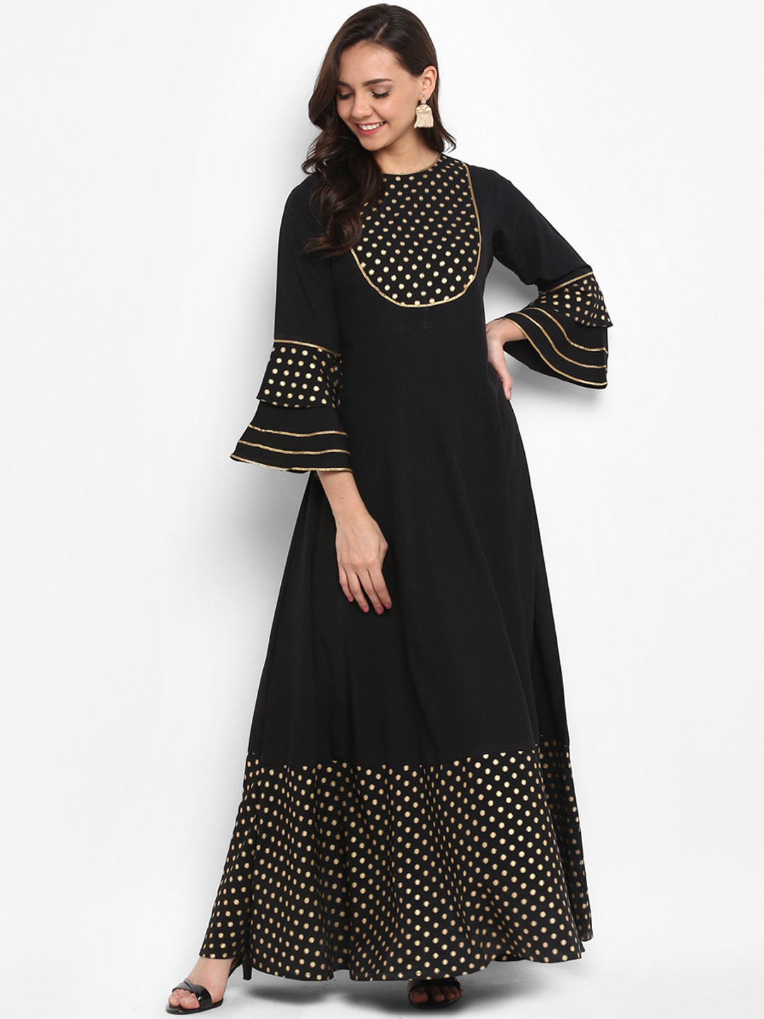 

Janasya Women Black Printed Maxi Dress