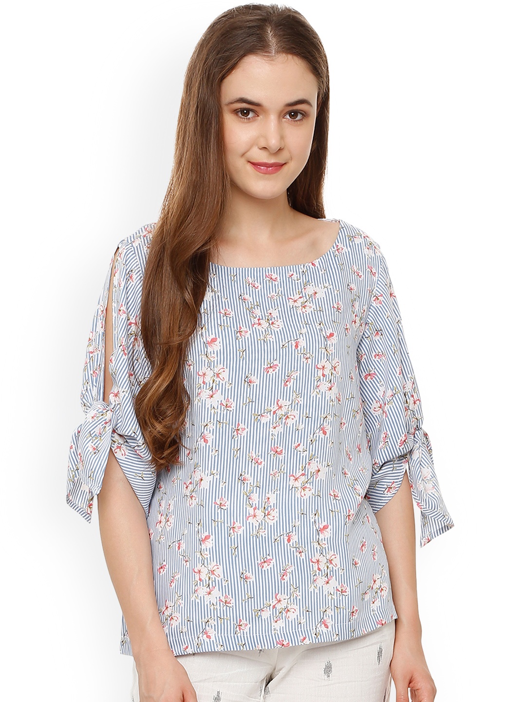 

People Women Blue Printed A-Line Top