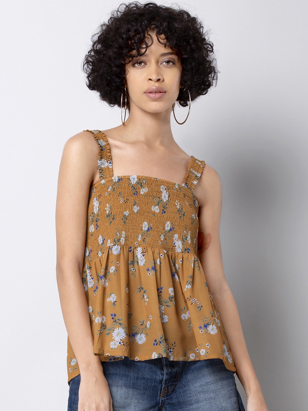 

FabAlley Women Yellow Printed Empire Top
