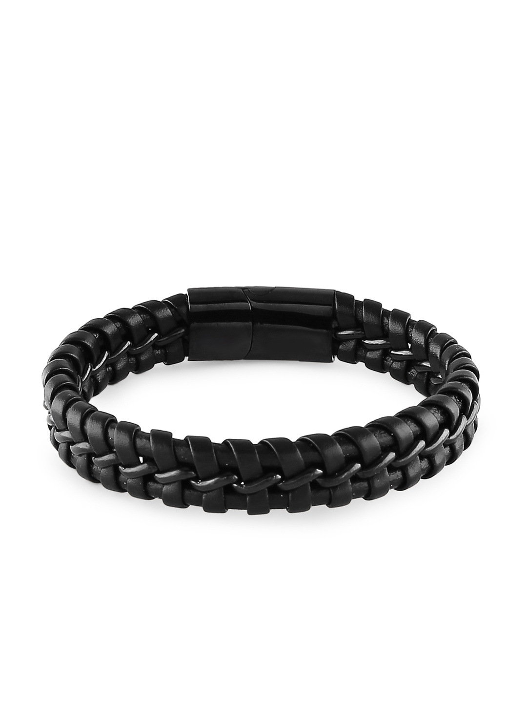 bodha Men Black Leather Wraparound Bracelet