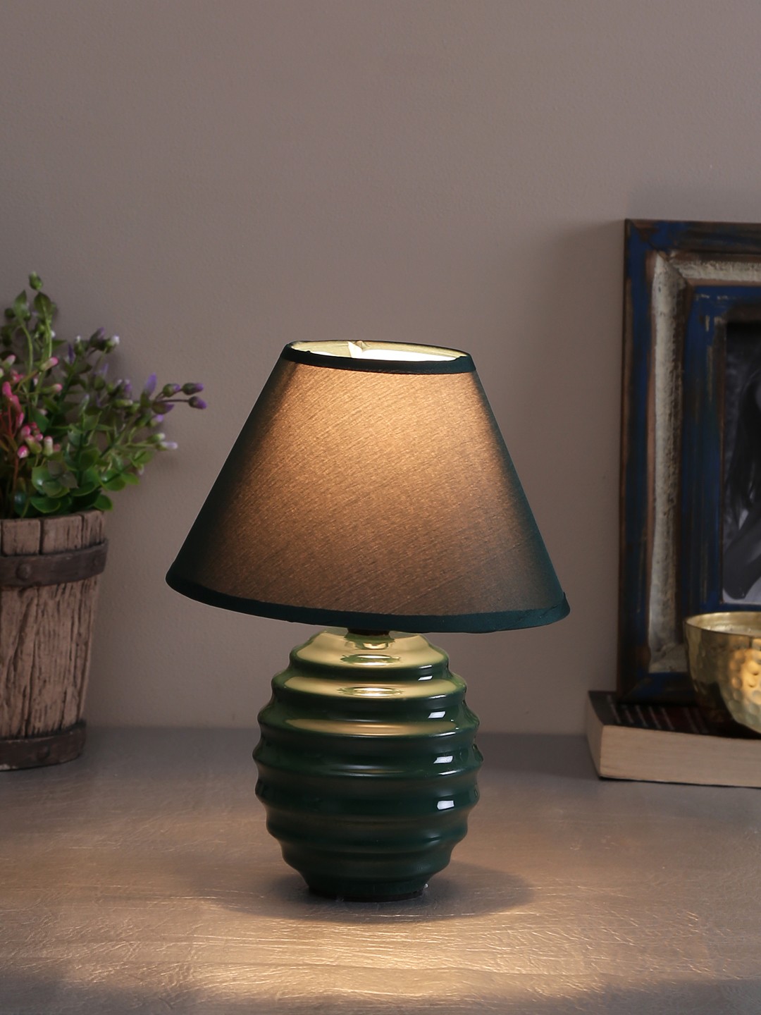 

TAYHAA Teal Blue Frustum-Shaped Vintage Royal Illuminating Table Lamp