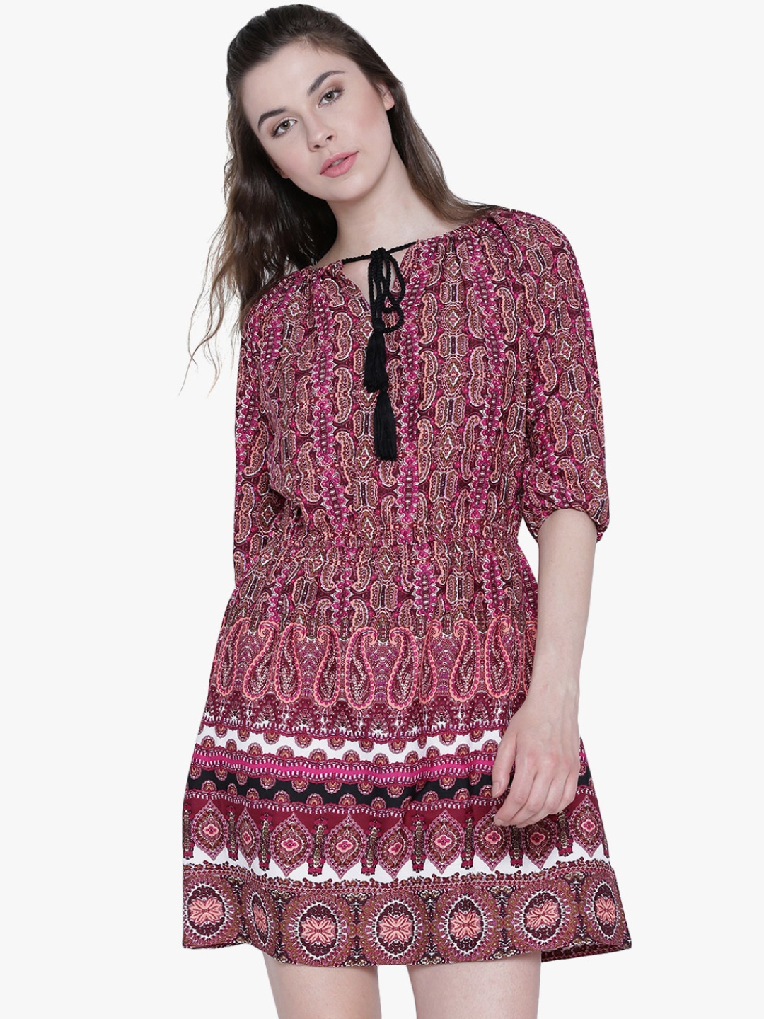 

Sera Women Pink & Maroon A-Line Dress