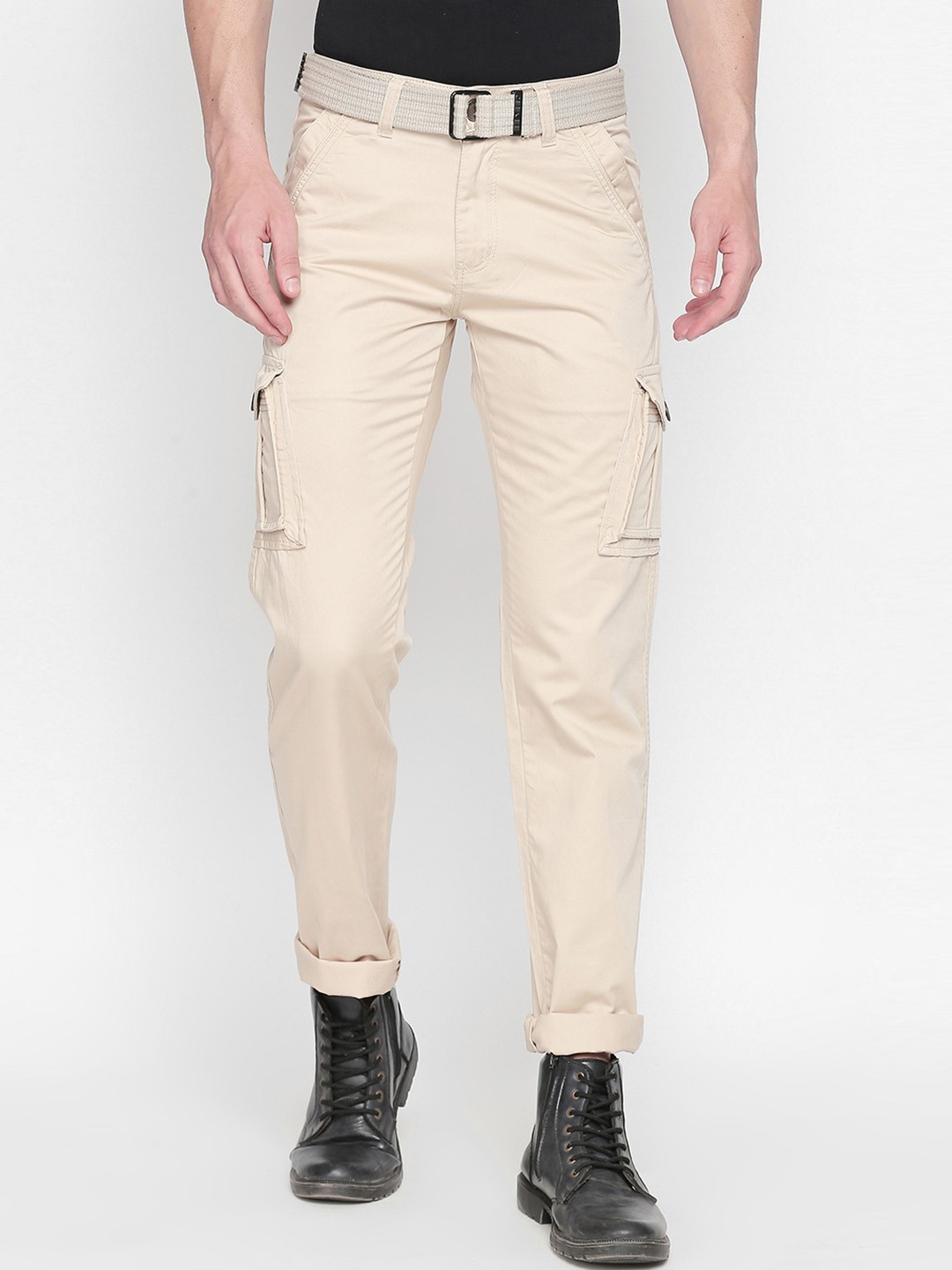 

beevee Men Beige Regular Fit Solid Cargos