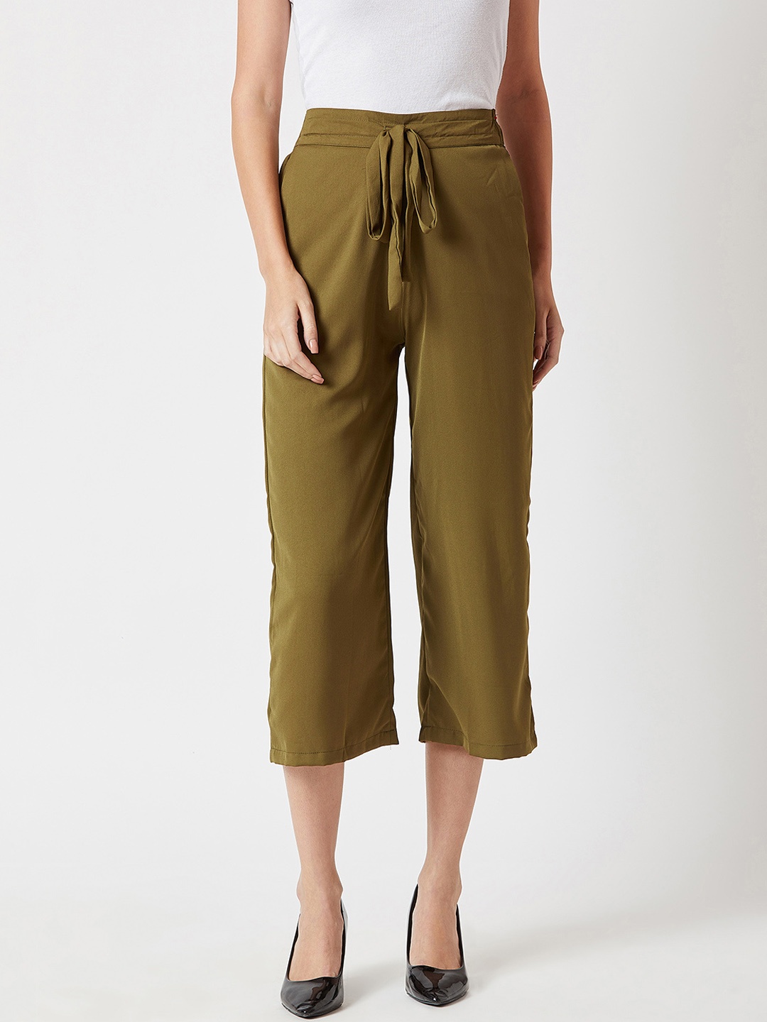

Miss Chase Women Olive Green Regular Fit Solid Culottes