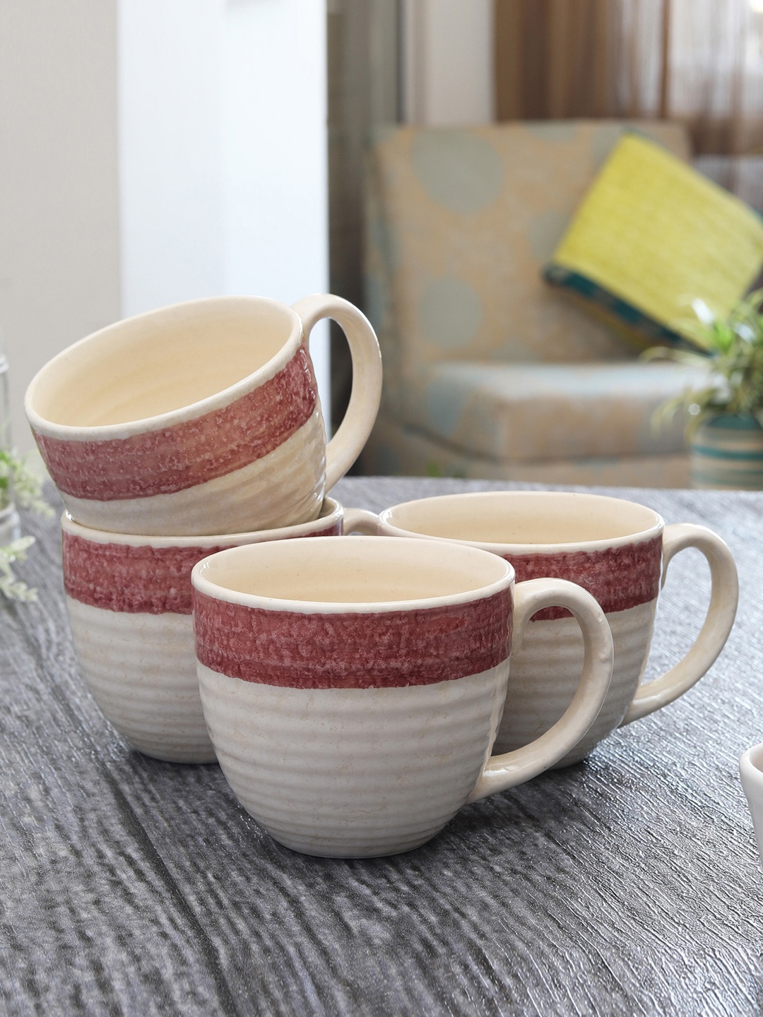 MIAH Decor Set of 4 Coffee Mugs Cum Serving Tea Cups, Off white