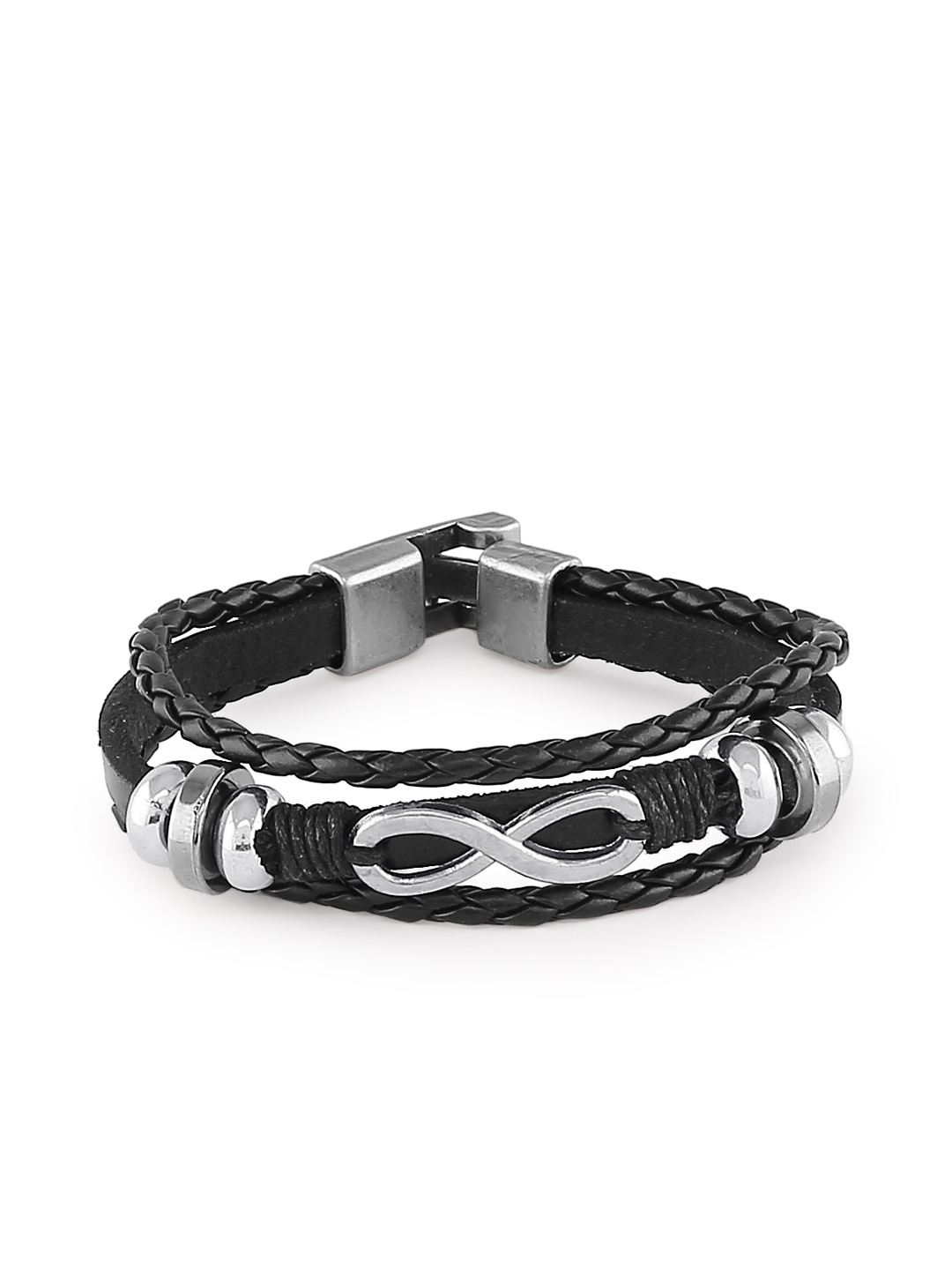

bodha Men Black Leather Charm Bracelet