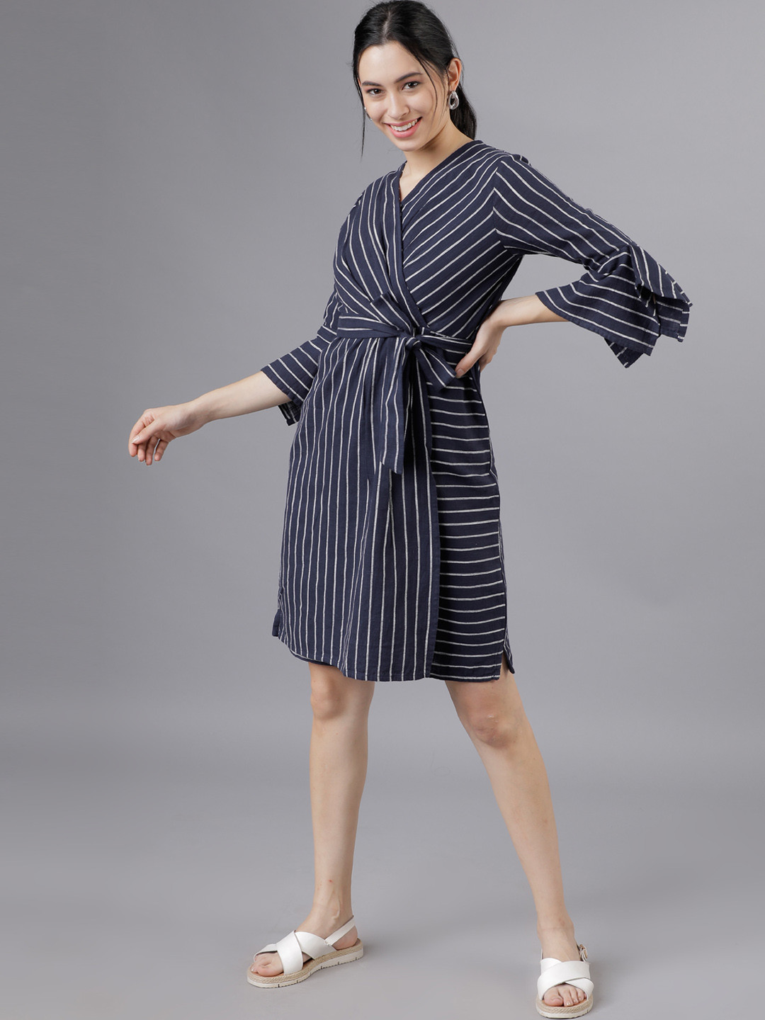 

Tokyo Talkies Women Black Striped Wrap Top
