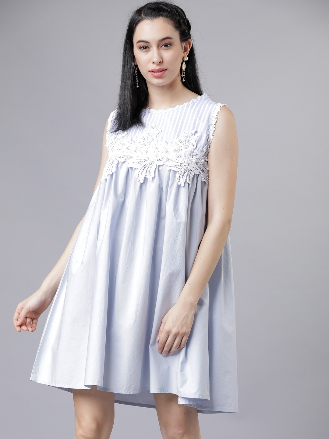 

Tokyo Talkies Women Blue Striped A-Line Dress