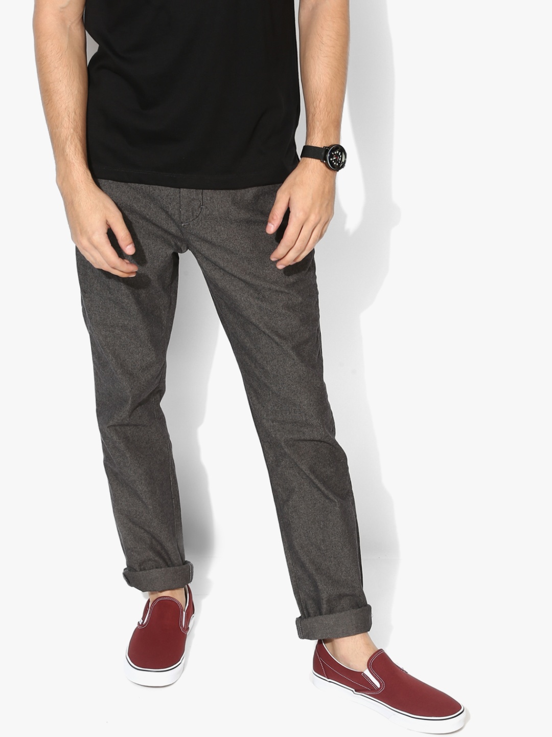 

Charcoal Self Design Regular Fit Chinos