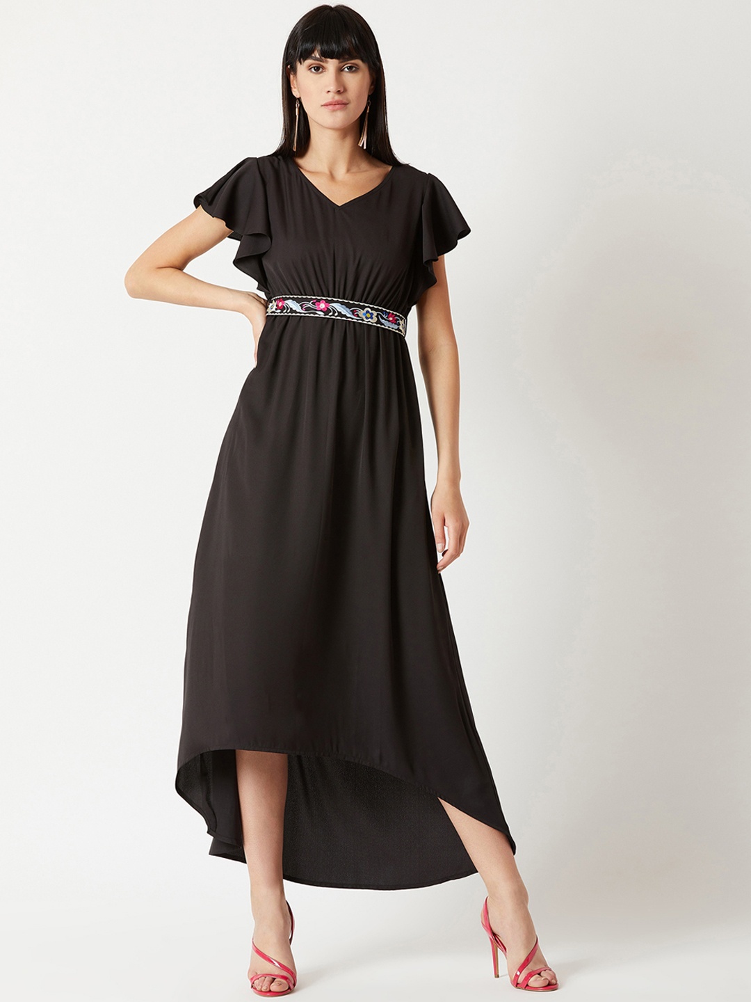 Miss Chase Women Black Embroidered Maxi Dress