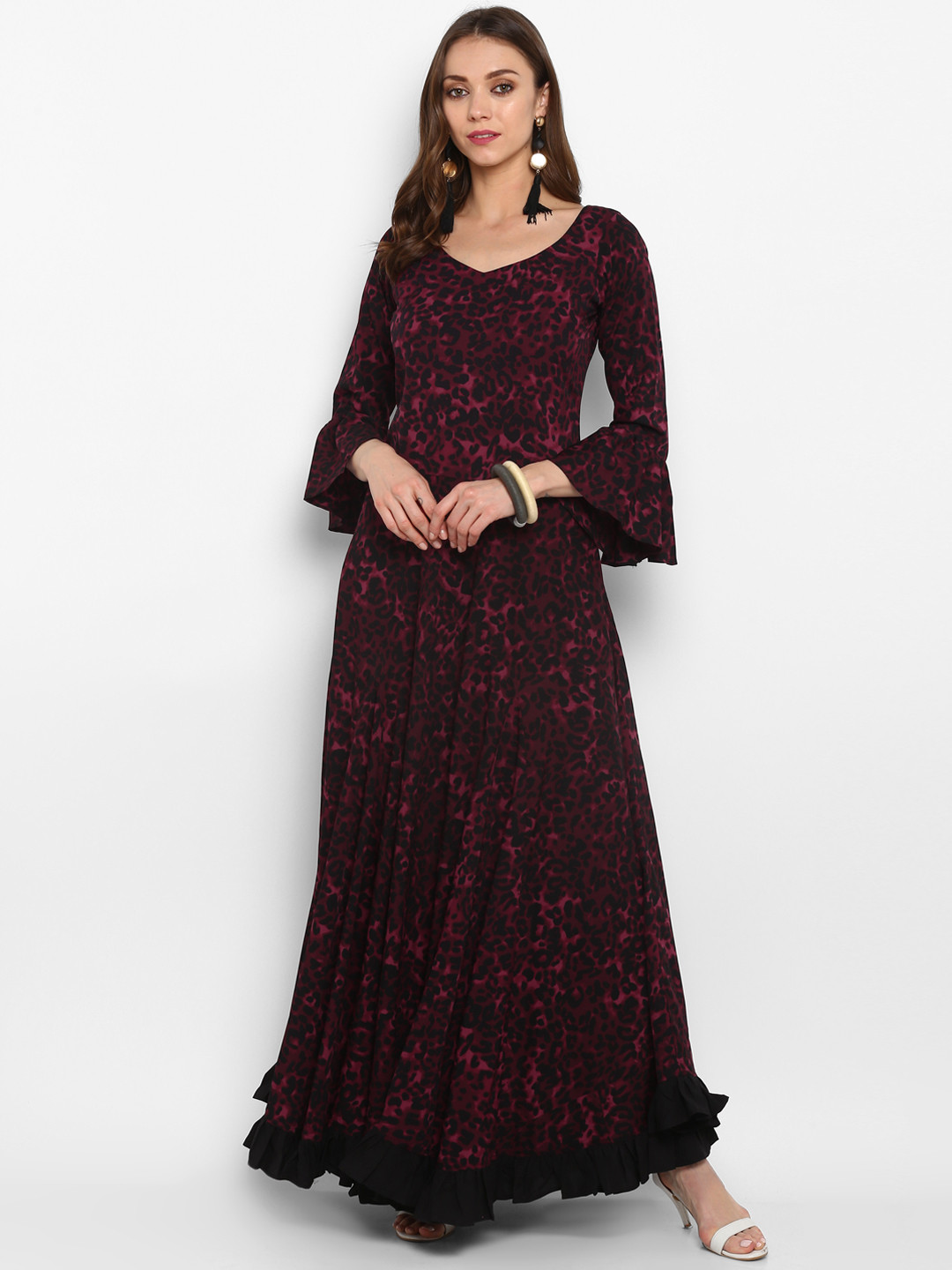

MBE Women Maroon & Black Maxi Dress