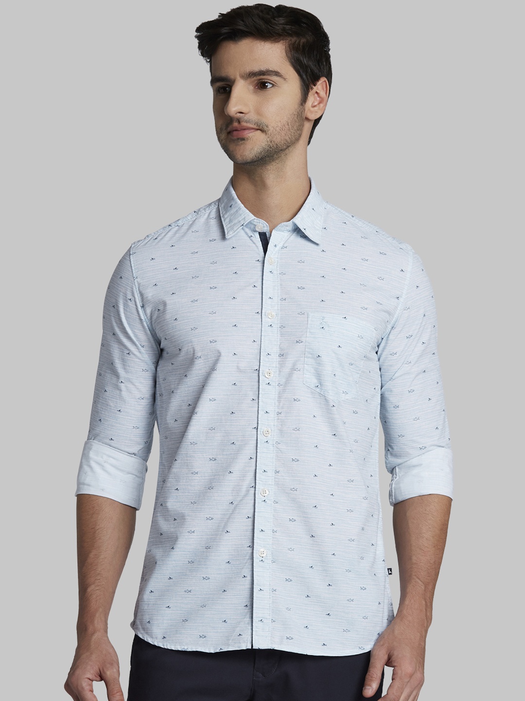 

Parx Men Blue Slim Fit Printed Casual Shirt