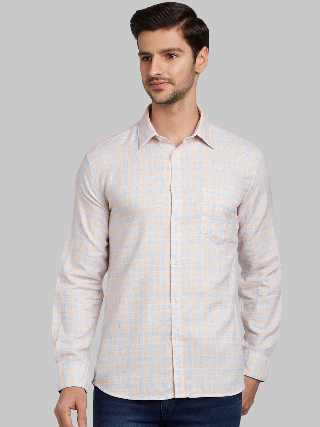 

Parx Men Orange & Blue Slim Fit Checked Casual Shirt