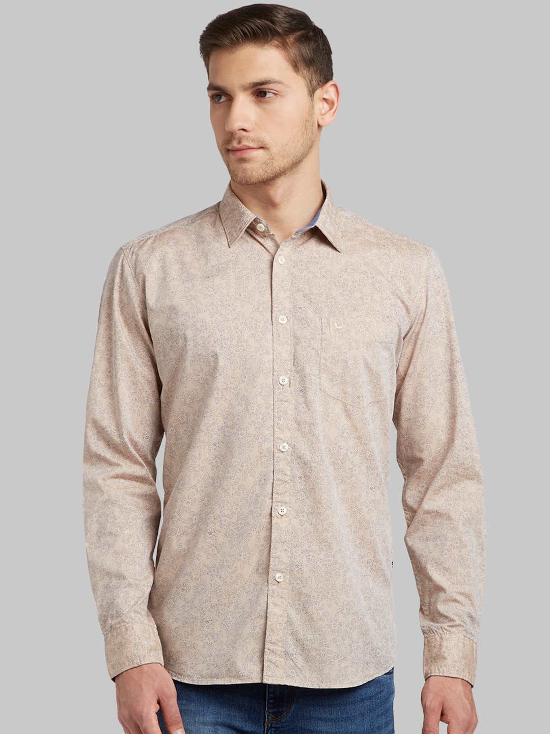 

Parx Men Beige Slim Fit Printed Casual Shirt