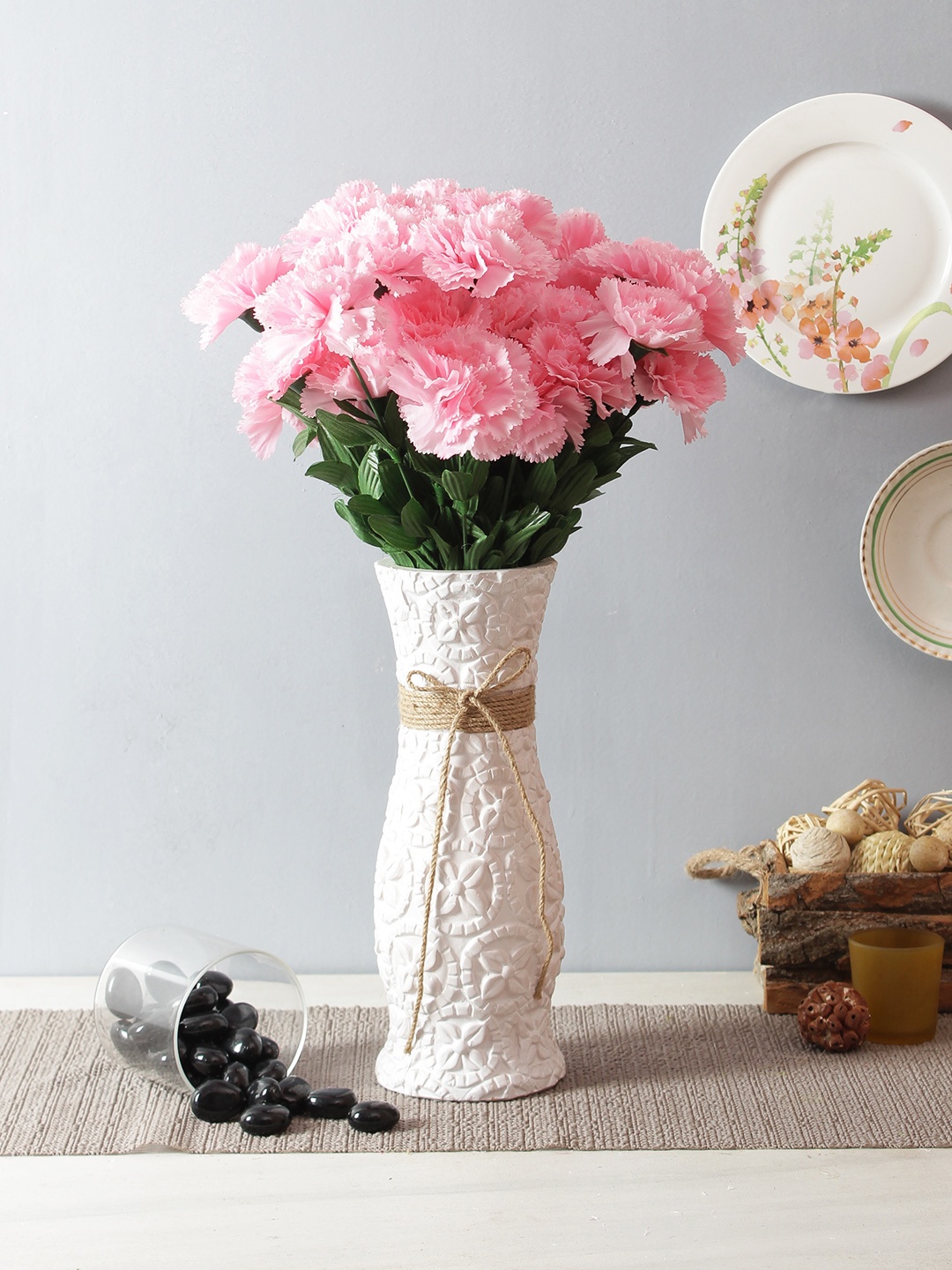 

Fourwalls Set of 2 Pink & Green Artificial Carnation Flower Bunches without Pot