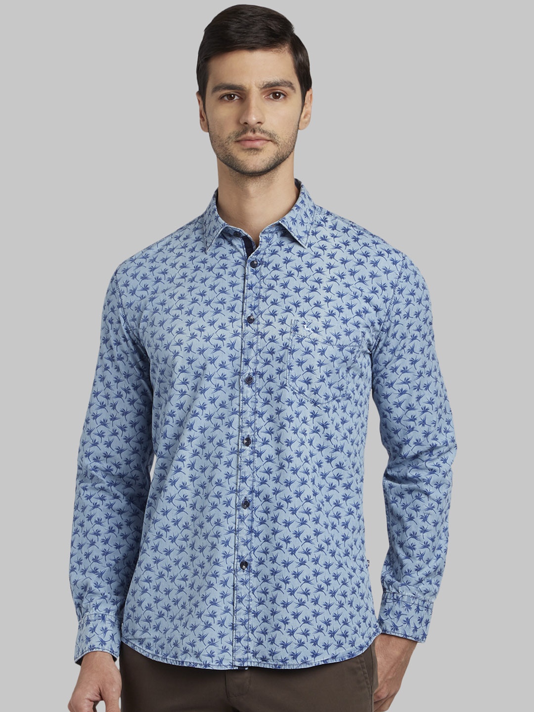 Parx Men Blue Slim Fit Printed Casual Shirt