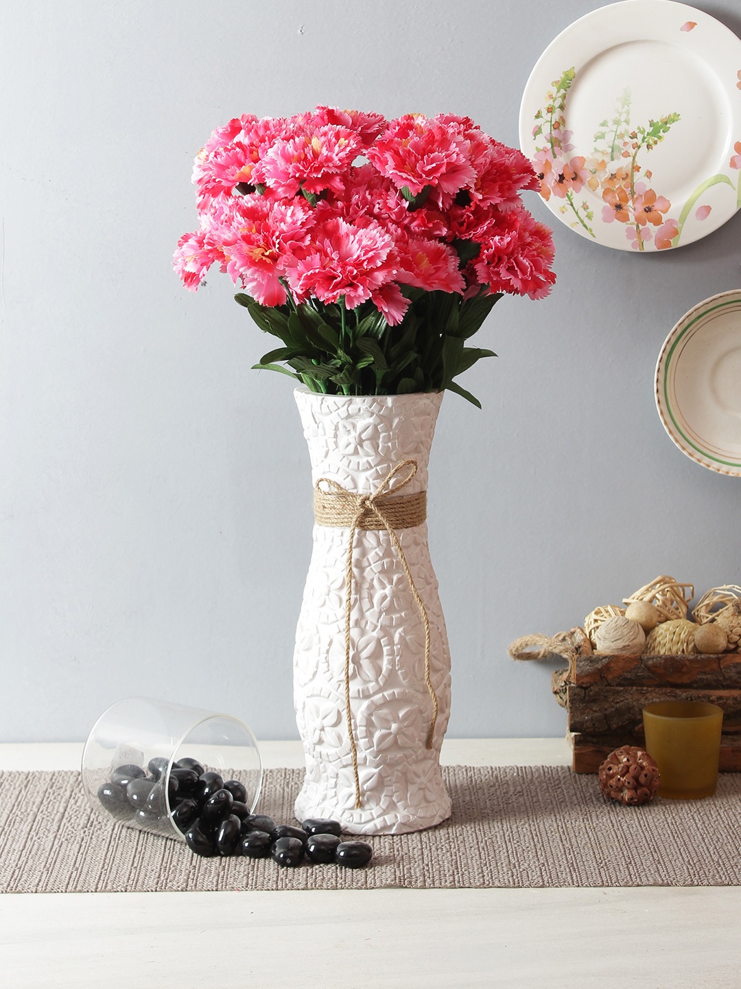 

Fourwalls Set of 2 Pink & Green Artificial Carnation Flower Bunches without Pot