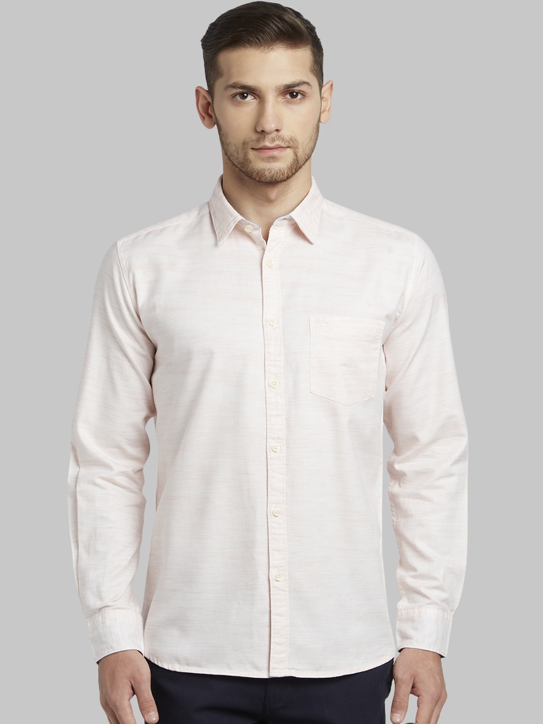 

Parx Men Orange & White Slim Fit Solid Casual Shirt