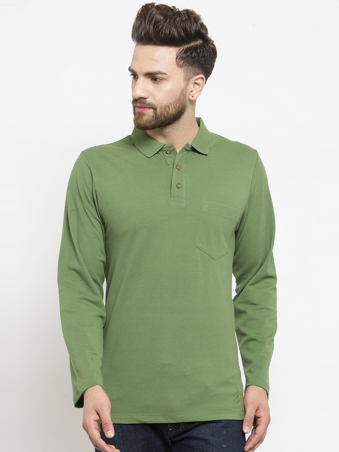 

Kalt Men Green Solid Polo Collar T-shirt