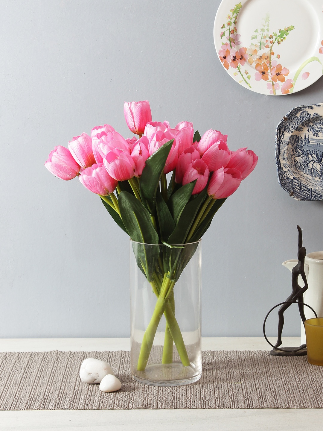 

Fourwalls Set of 3 Pink & Green Artificial Tulip Flower Bunches Without Pot