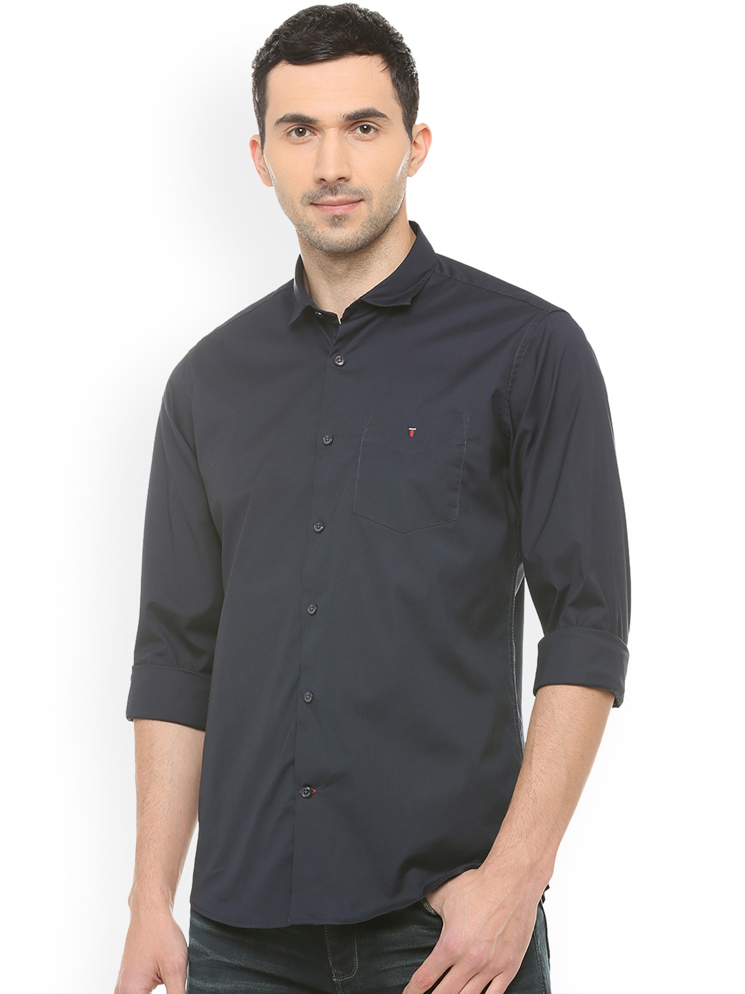 Louis Philippe Sport Men Navy Blue Slim Fit Solid Casual Shirt