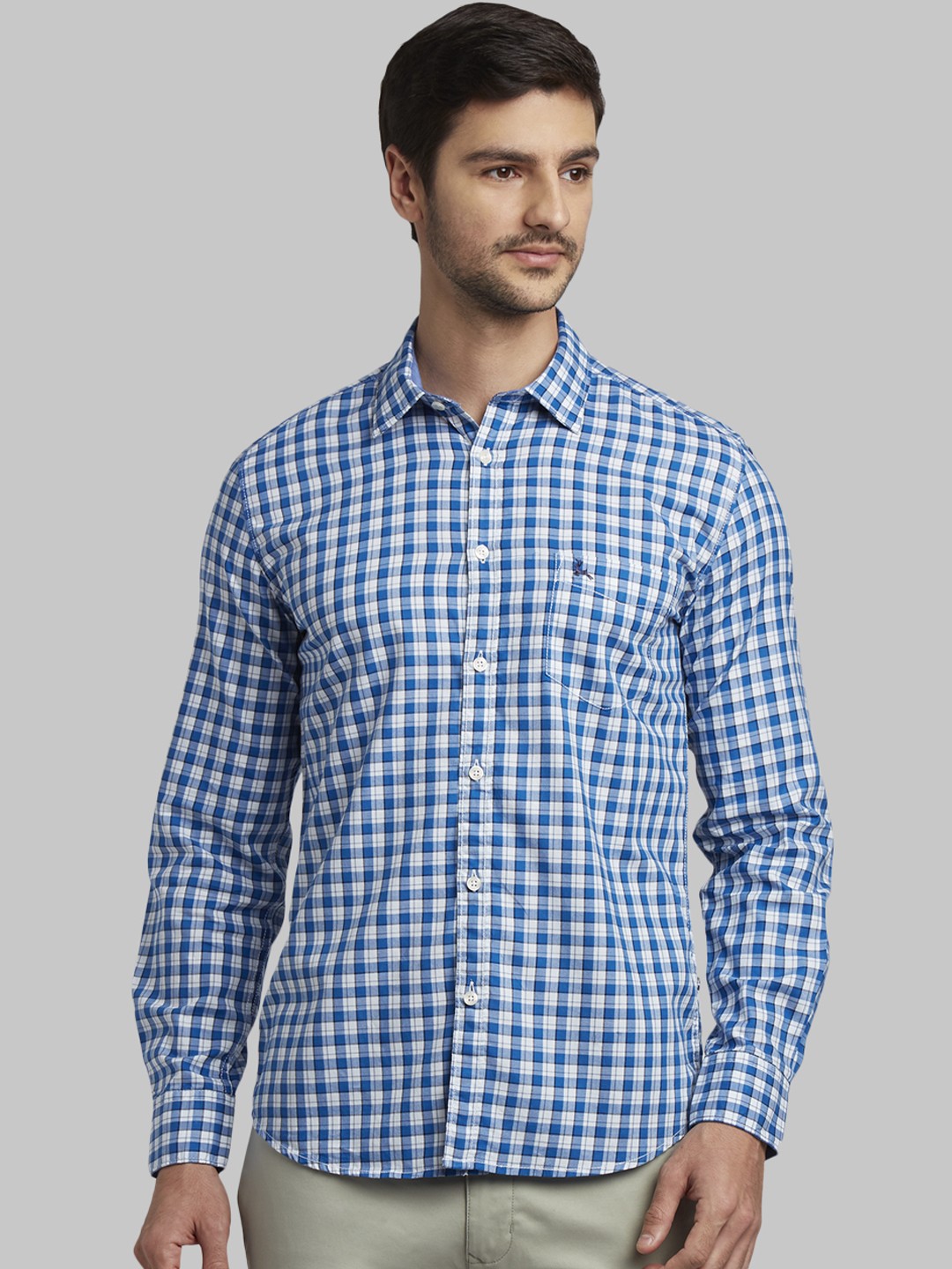 

Parx Men Blue & White Slim Fit Checked Casual Shirt