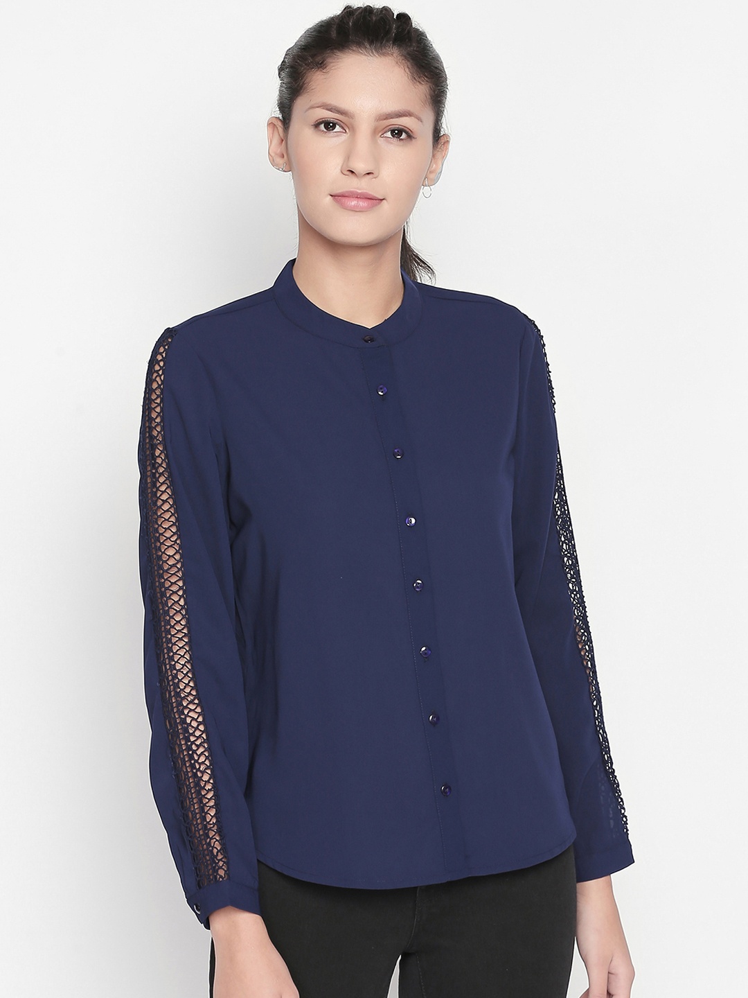 

Annabelle by Pantaloons Women Navy Blue Solid Shirt Style Top