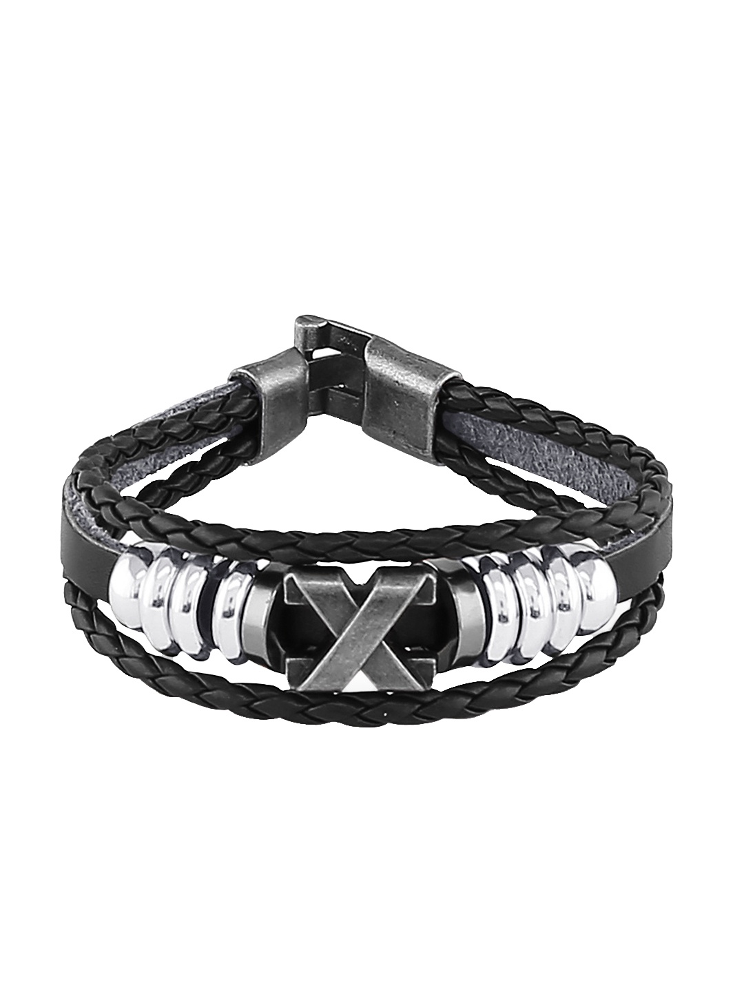 

bodha Men Black Leather Charm Bracelet