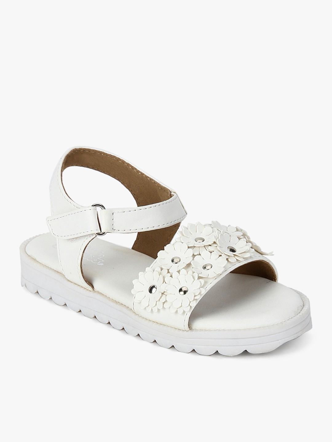 

Bubblegummers Girls White Applique Detail Open Toe Flats