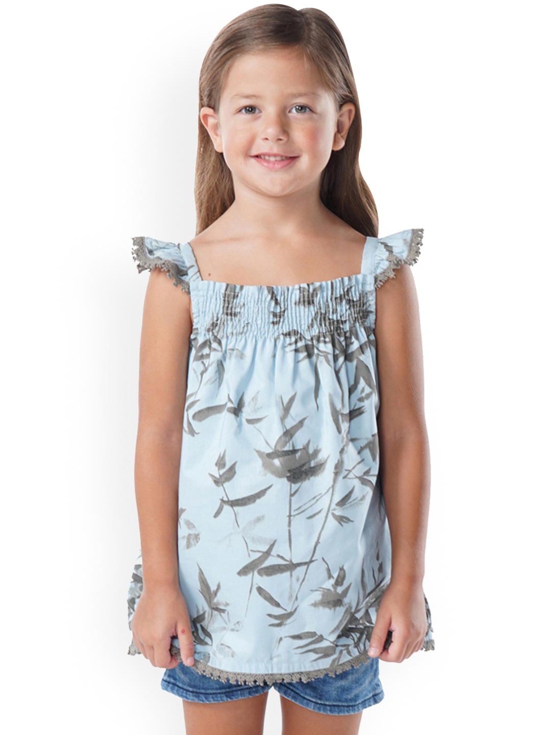 

Cherry Crumble Girls Blue Printed Cotton Blended Top