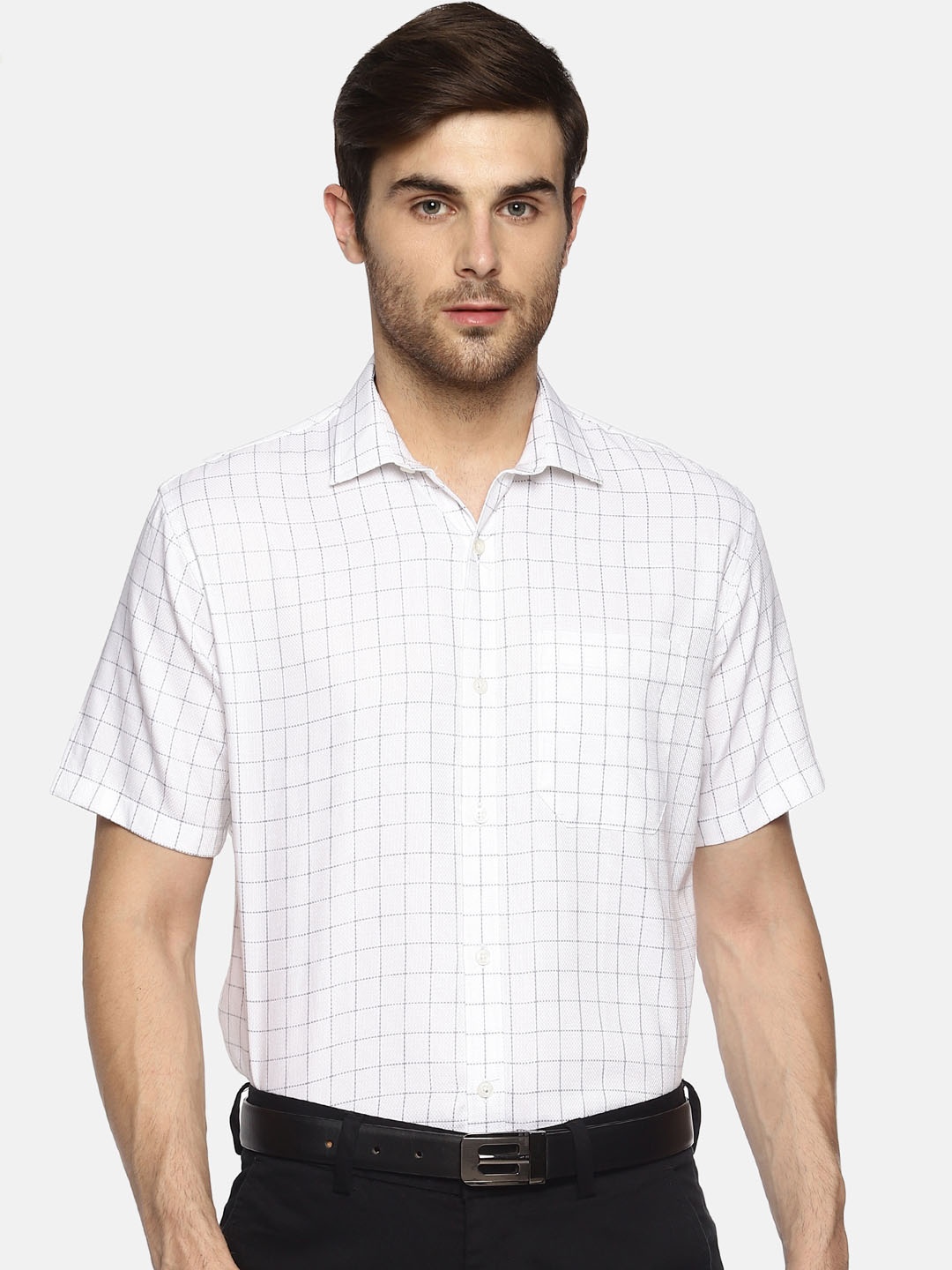 

Balista Men White Standard Regular Fit Checked Formal Shirt