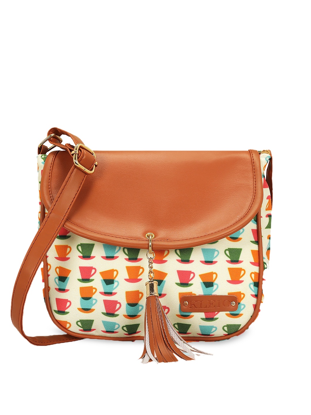 KLEIO Brown & Beige Printed Sling Bag