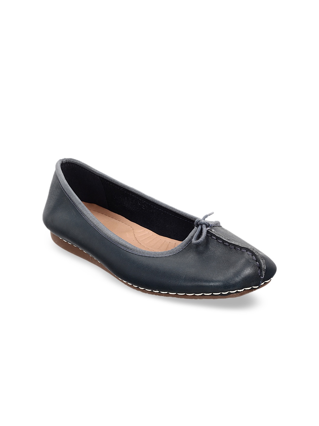 Clarks Women Navy Blue Solid Leather Ballerinas