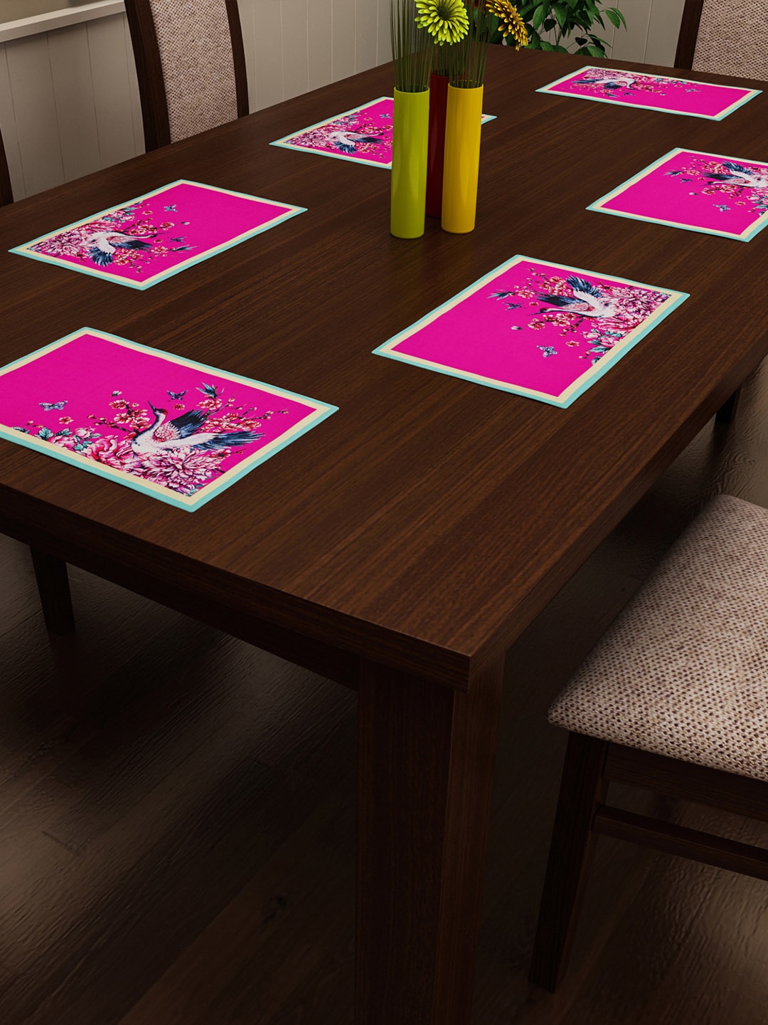 

SEJ by Nisha Gupta Set of 6 Printed Table Placemats, Blue