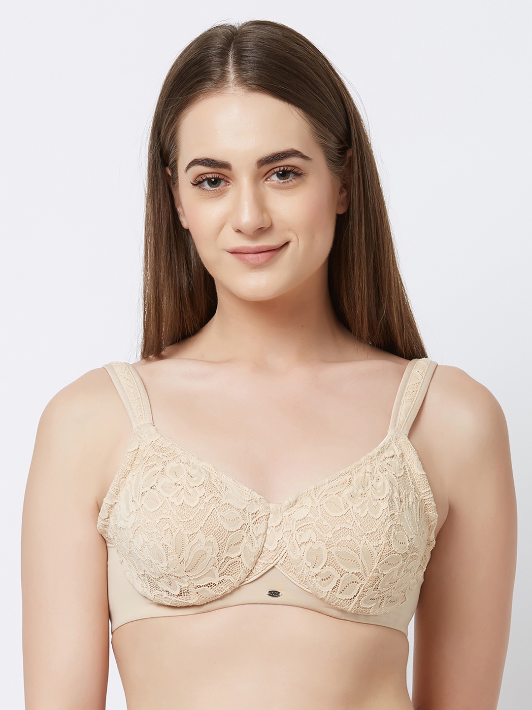 

Soie Nude-Coloured lace Underwired Non Padded full coverage Everyday Bra FB-610