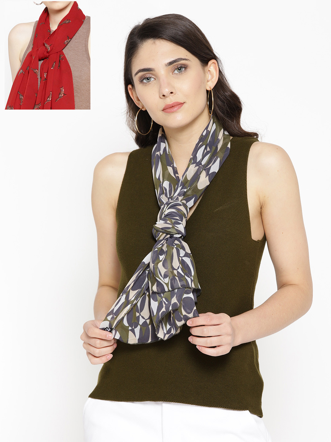 

Trend Arrest Women Set of 2 Printed Scarves, Beige