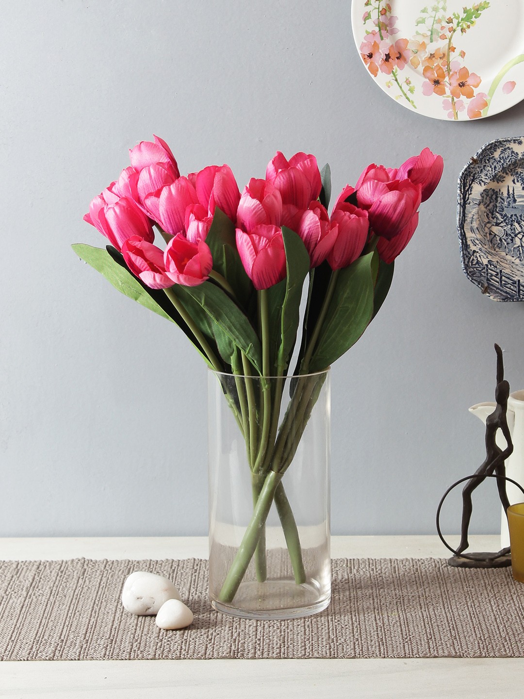 

Fourwalls Set of 3 Pink & Green Artificial Tulip Flower Bunches Without Pot